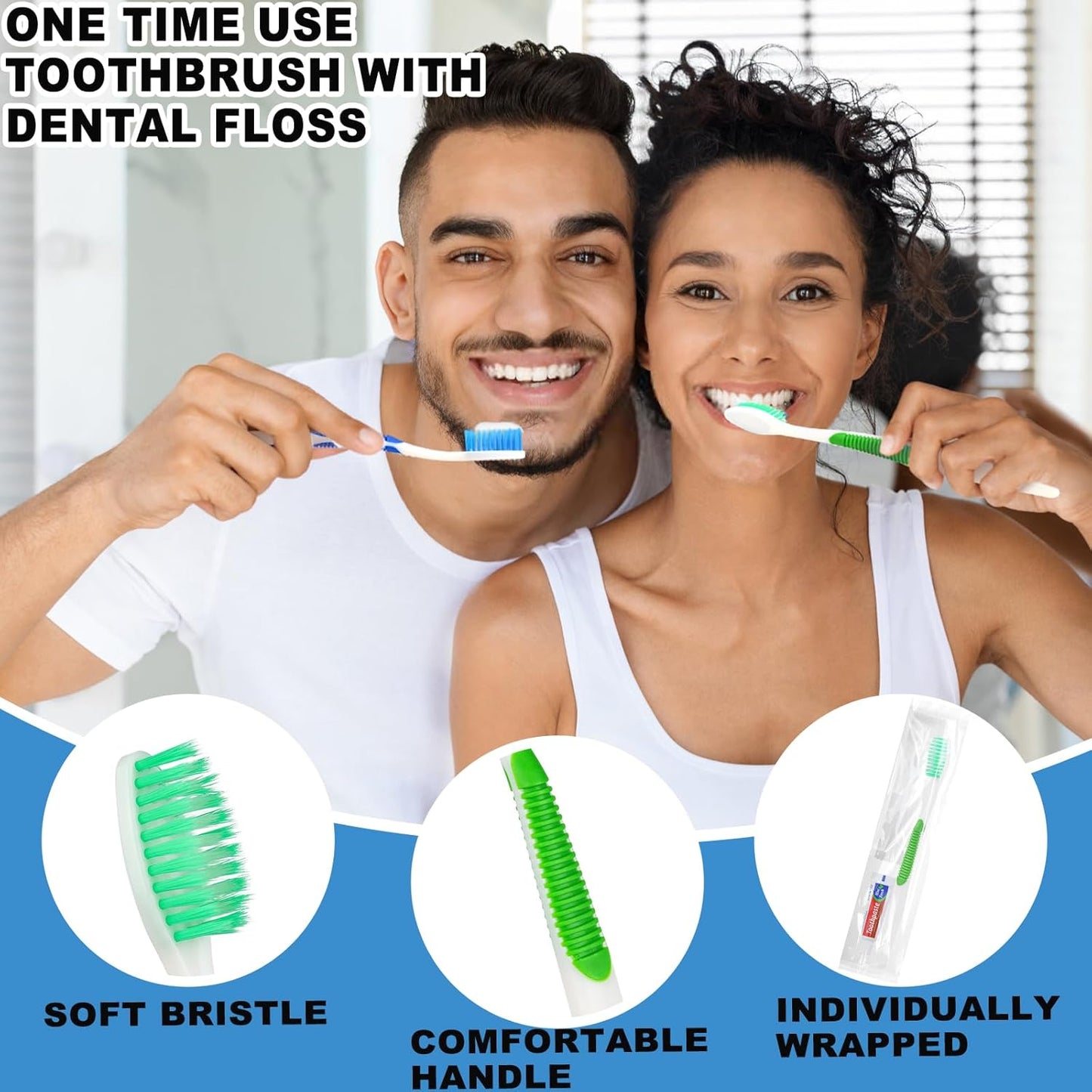 Disposable Toothbrushes with Toothpaste and Floss,30pcs Single Use Individually Wrapped Disposable Travel Toothbrushes and Dental Floss Kit Bulk for Homeless,Airbnb,Dentist,Hotel(5 Colors)