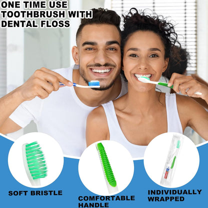 Disposable Toothbrushes with Toothpaste and Floss,100pcs Single Use Individually Wrapped Disposable Travel Toothbrushes and Dental Floss Kit Bulk for Homeless,Airbnb,Dentist,Hotel(5 Colors)