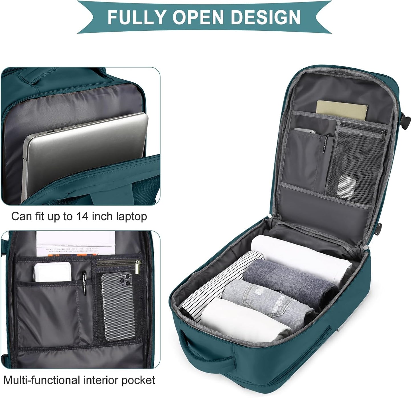 coowoz Travel Backpack For Women Men,Carry On Backpack,Hiking Backpack Waterproof Outdoor Sports Rucksack Casual Daypack Travel Essentials(Peacock Blue)