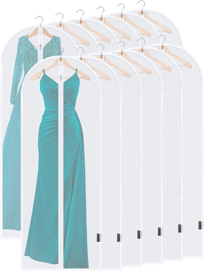 BALEINE 60'' Translucent Garment Bags, 12 Packs PEVA Dress Bag for Closet Clothes Dresses Suit Coats Storage (White, 12PK)