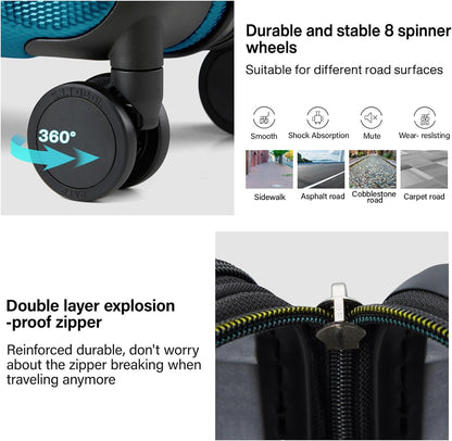 Hanke Expandable Hard Shell Luggage Sets 2 piece Carry on Luggage with Wheels Suitcases Lightweight Checked Tsa Luggage Rolling Large Suitcase Travel Luggage Bag Woman Men 20/29 Inch(Caribbean Blue)