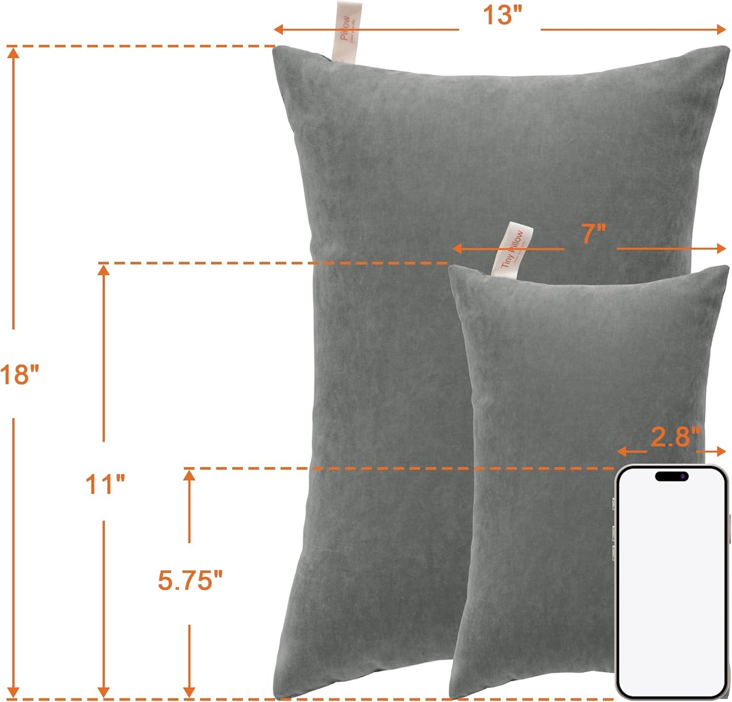 NTBAY Tiny Pillows, Down Alternative 7"x11" Microfiber Mini Pillow for Travel, Pets, Soft Machine Washable Small Pillows for Neck, Wrist, Lumbar and Knee, Dark Grey