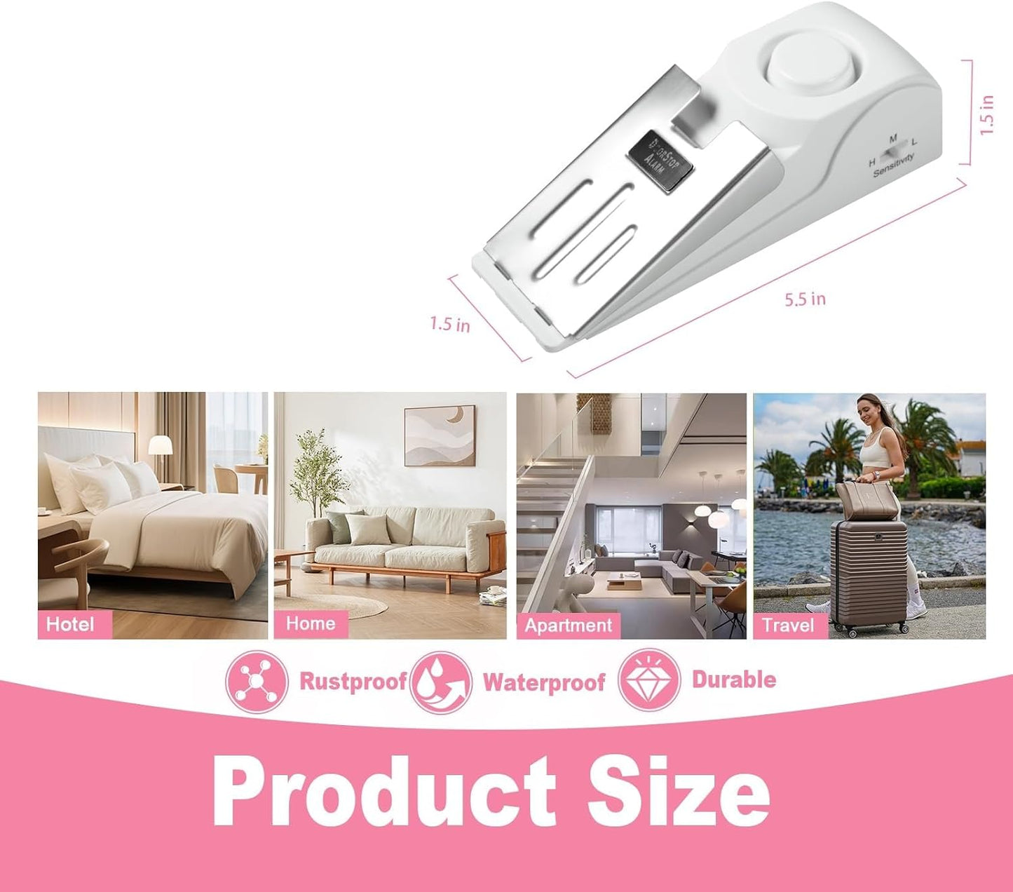 Portable Door Stop Alarm, No Installation Required, Provides Security for Home, Hotel and Traveling(3 Pack Door Stop)