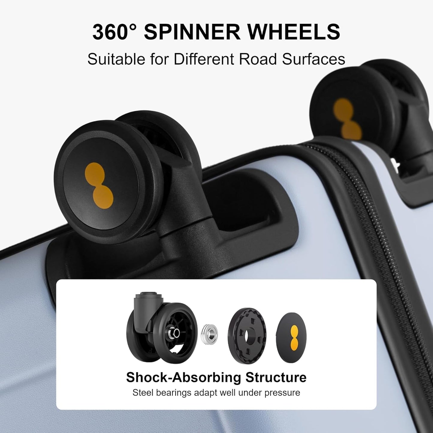 LEVEL8 Elegance Carry-on Suitcase, 20 Inch Carry on Luggage, Hardside Large Suitcases with Wheels, Tavel Bag with Tsa Lock, Light Blue