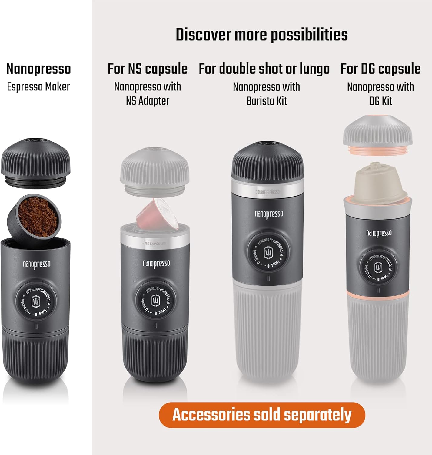 WACACO Nanopresso Portable Espresso Maker with Case, Mini Travel Coffee Machine, Perfect for Camping, Travel and Office（ Elements Arctic Blue）