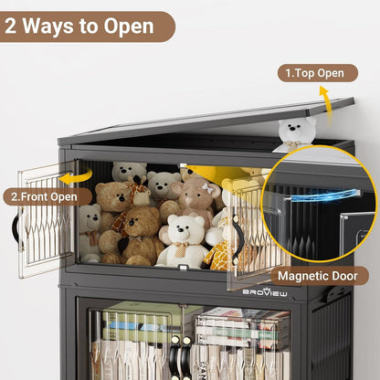 BROVIEW 180Qt Stackable Storage Bins with Lid, Extra Large Closet Organizer Collapsible Drawer Boxes with Wheels, Folding Plastic Cabinet Containers for Home Kitchen Room Organization, 3Pack Black