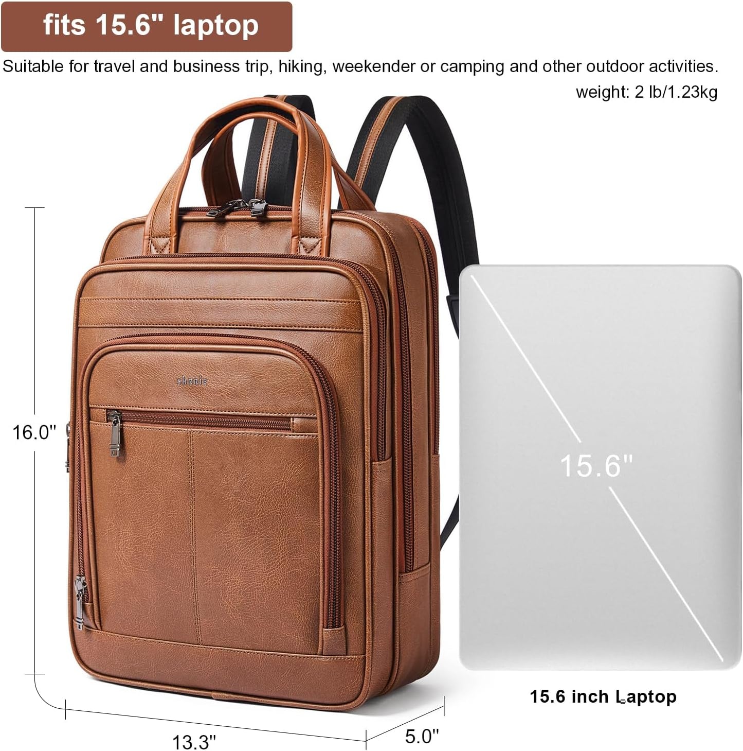 Shrrie 15.6" Laptop Backpack,Business Work Backpack Briefcase,Durable Computer Backpack for Office,Travel,College,Two-toned Brown
