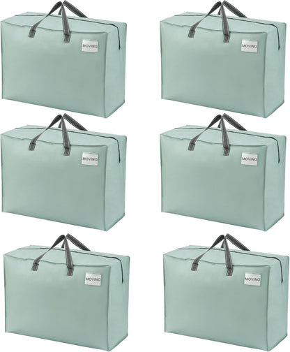 VENO 6 Pack Heavy Duty Moving Bags, Storage Bags, Packing Supplies, Top Zipper, Storage Totes for Camping, Clothes, Bedding, Comforters, Pillows (27 Gallon Light Green, 6 Pack)