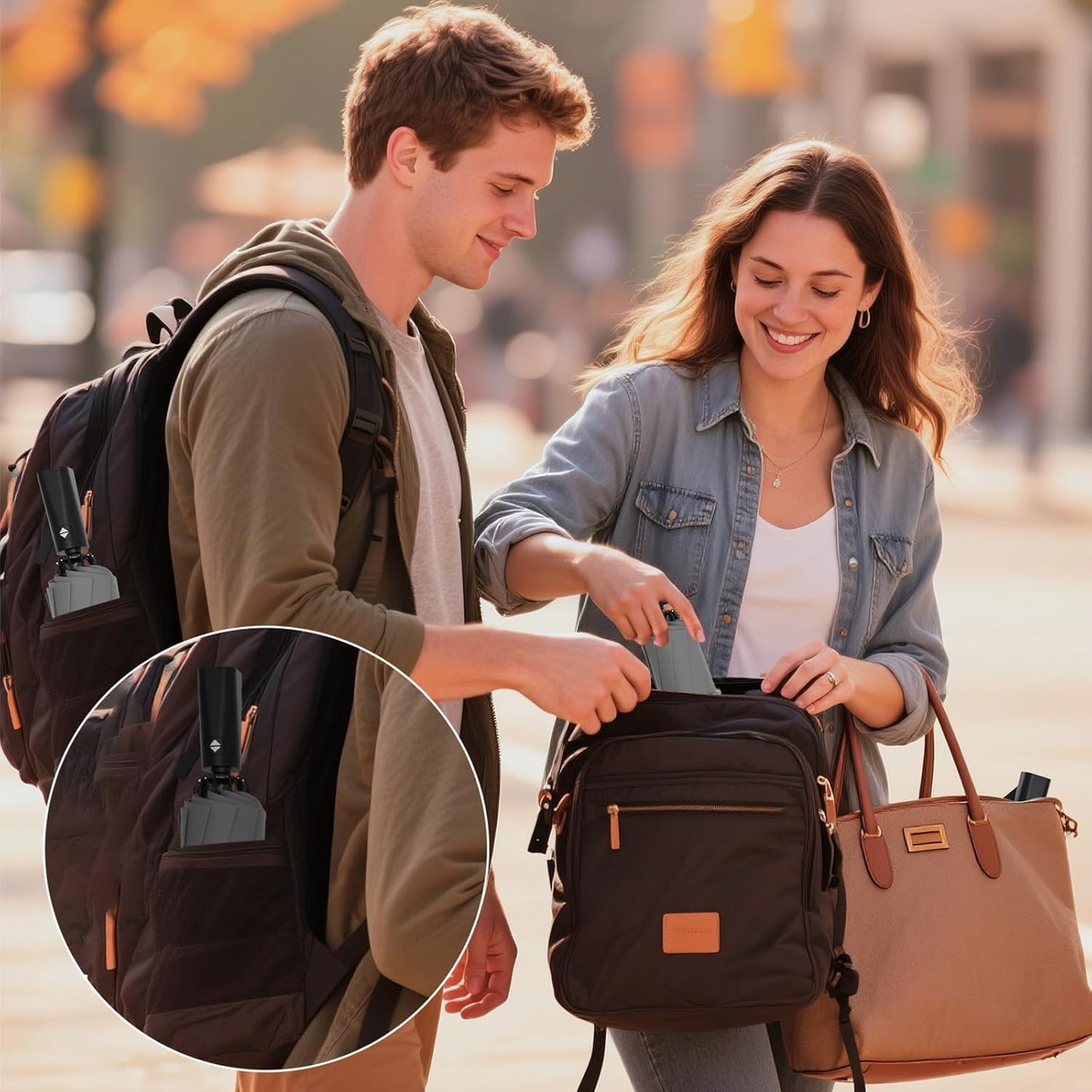 Travel Umbrella Superior, Beautiful & Compact, Large Strong but Light Portable and Automatic Folding Rain Umbrella, Premium Grip, Fits Car & Backpack