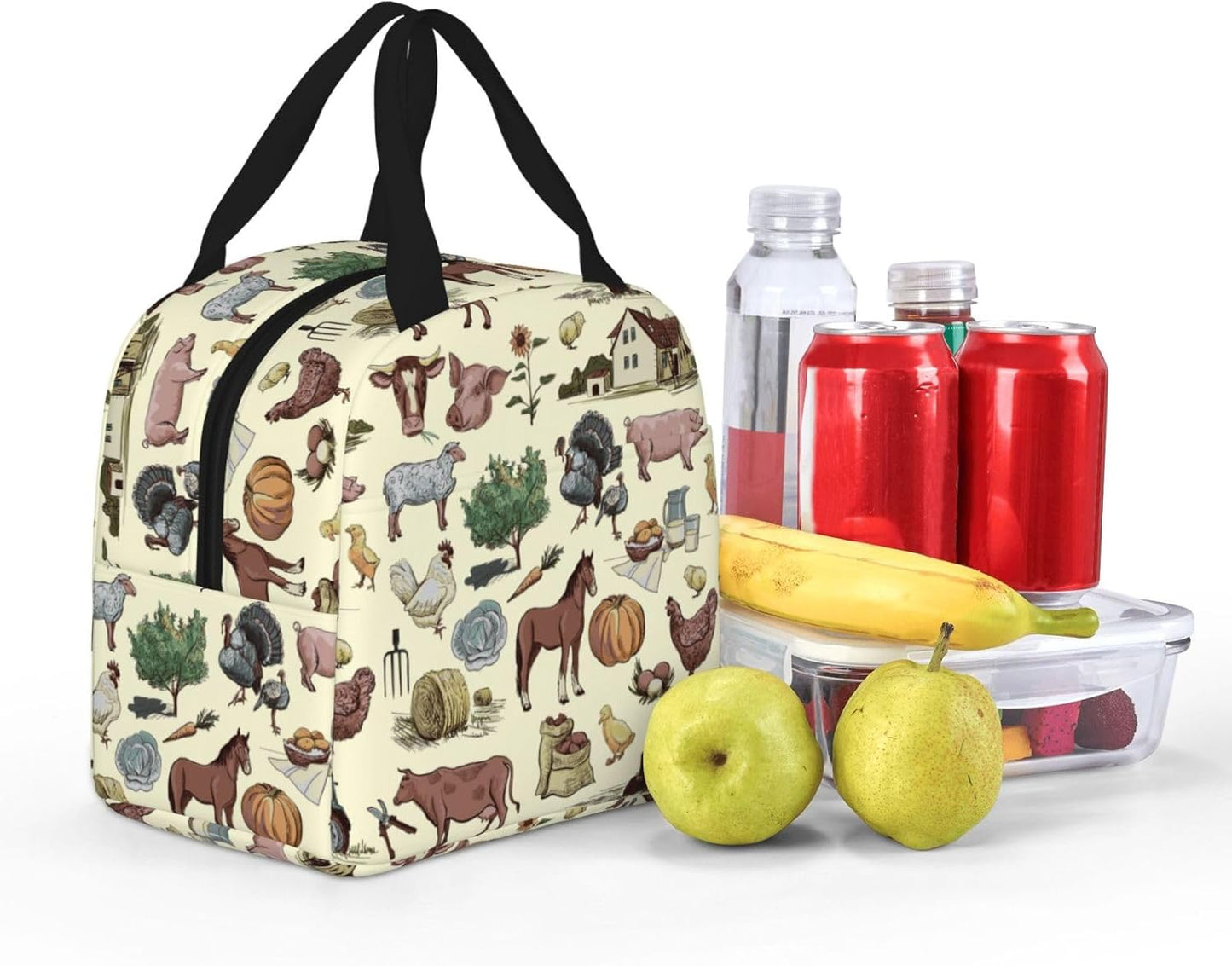 Farm Animal Lunch Bag Farm Lunch Box Insulated Reusable Lunch Tote Bag Cooler Tote Bag for Men Women