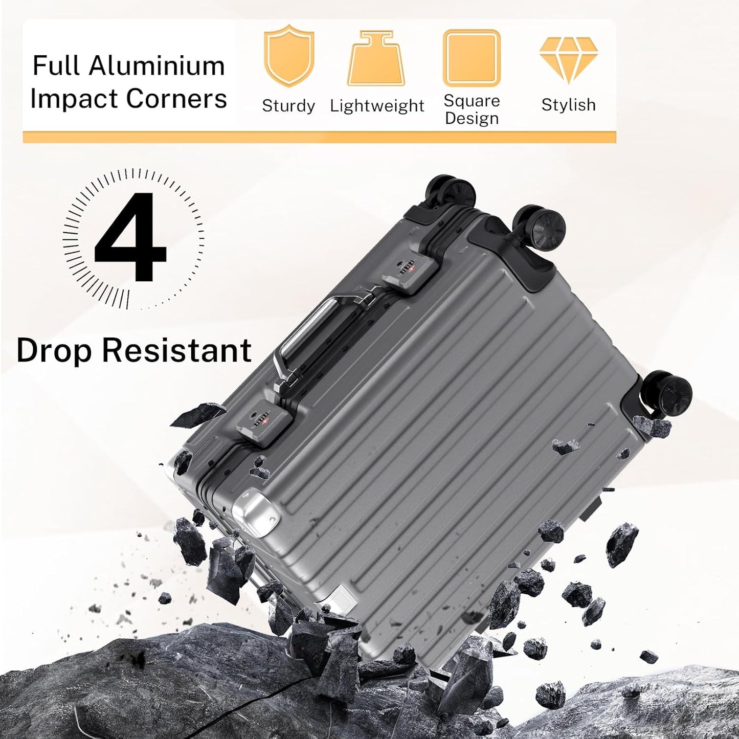 Krute Carry On Luggage 20 inch Aluminum Frame Suitcase with Spinner Wheels No Zipper Hardshell PC+ABS Luggages TSA Lock Zipperless Suitcases