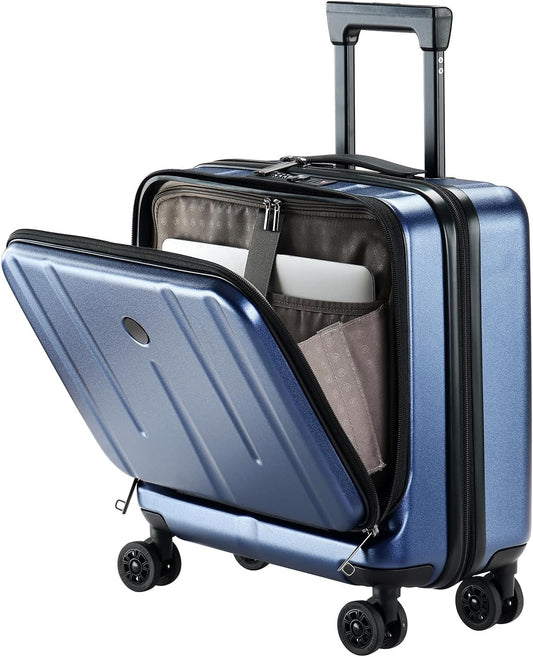 16" Carry On Briefcase Luggage with 2 Laptop Compartments, Lightweight Hardshell Suitcase with Spinner Silent Wheels, for Commute Work Business Trip, Dark Blue