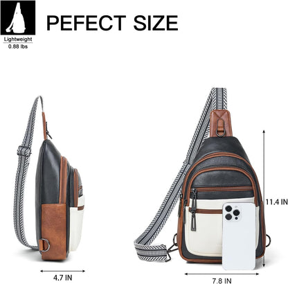 Sling Bag for Women Crossbody Bag Fanny Pack Cross Body Sling Purse Vegan Leather Trendy Travel Purse Black/White/Brown
