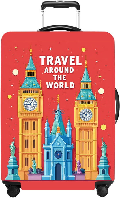 Luggage Cover Washable Suitcase Protector Anti-Scratch,Stretchable Fit for 20-34Inch Luggage Durable Travel Bag Cover with Zipper Closure (London-2, XL(fits 32-34Inch suitcase))