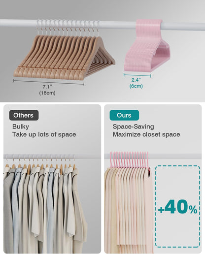 50 Pack Clothes Hangers, Non Slip Plastic Coat Hangers, Space Saving Hangers, Heavy Duty, Hanging Dry Wet Clothes, 16.4" x 8.3", Light Pink, UAPY0550P
