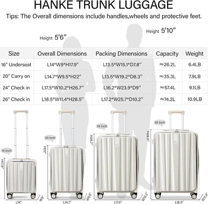 Hanke 24 Inch Checked Luggage PC Hard Case Luggage Top Opening Aluminum Frame Travel Luggage Suitcases with Wheels for Woman Men.(Ivory white)