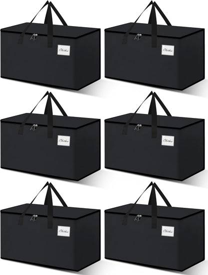 Heavy Duty Moving Bags - Extra Large Packing Bags and Storage Totes, Collapsible and Foldable Option for Moving and Storage, Black, 93 L - 6 Pack