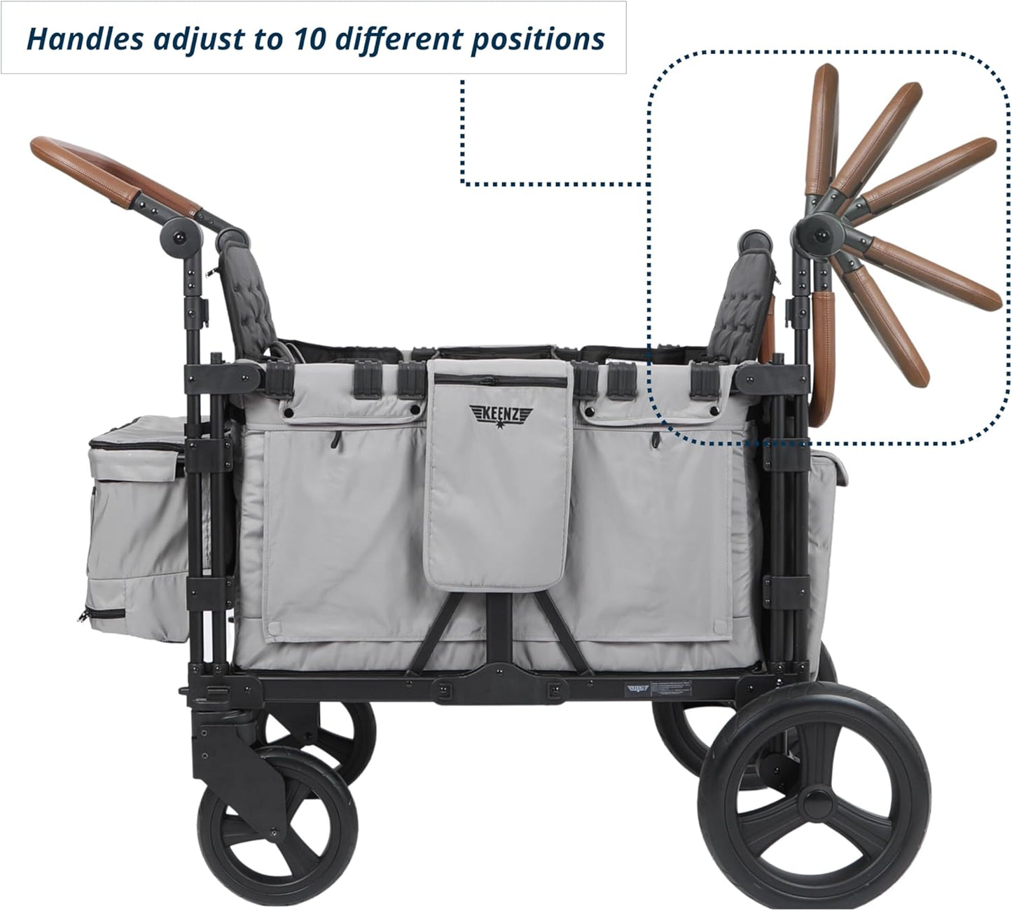 Keenz VYOO Stroller Wagon with Canopy - Foldable Design for Easy Storage, 5 Seating Positions for Kids, Enhanced Child Safety, All-Terrain Mobility, 4-Passangers, Grey