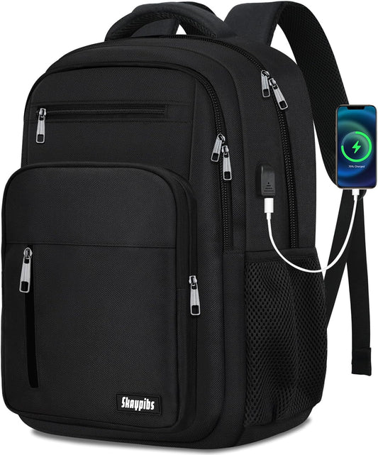 Black Backpack for Men Women, School Backpack for Boys Girls Teens, 15.6 Inch Laptop Backpacks with USB Port, Water Resistent Book bag, Work College Bookbag, back pack, Mochila para hombre