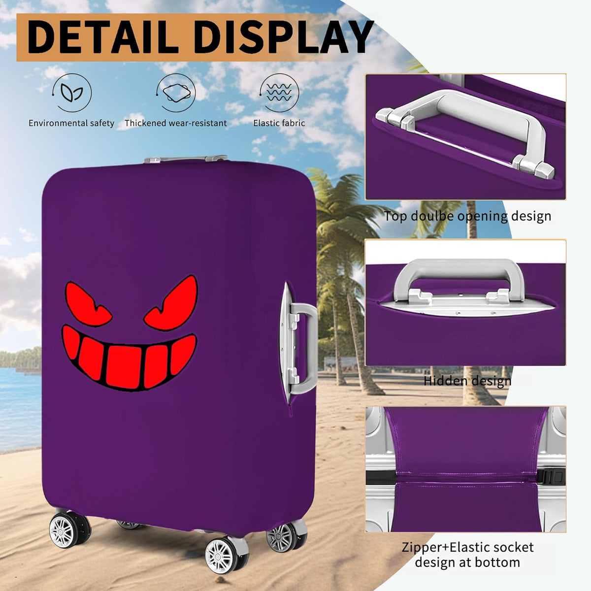 Travel Luggage Cover Thicker Spandex Suitcase Protector Elastic Washable Baggage Covers (S/M/L (for 19-28 inch luggage), Purple Eye)