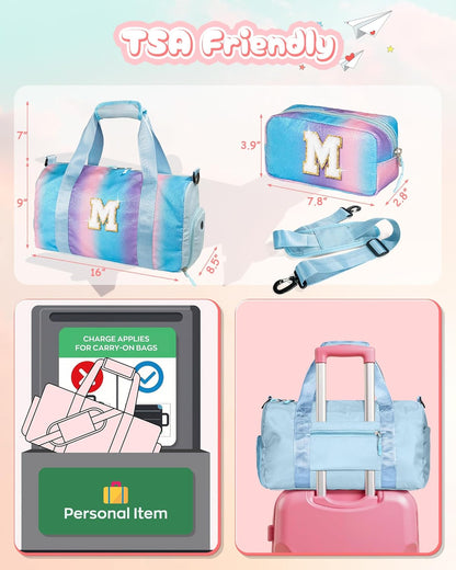 Girls Day Gifts-Girl Gym Bag with Shoe Compartment, Kid Personalized Weekender Overnight Bags, Initial Travel Tote with Makeup Pouch, Gift Ideas for Niece Sister (Letter O)