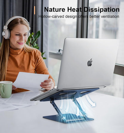 Adjustable Laptop Stand for Desk,Portable Laptop Stand Holder and Riser,Foldable Aluminum Notebook Computer Stands for MacBook Air Pro HP Lenovo Dell Samsung Chromebook, 10-15.6 inch,Navy Blue