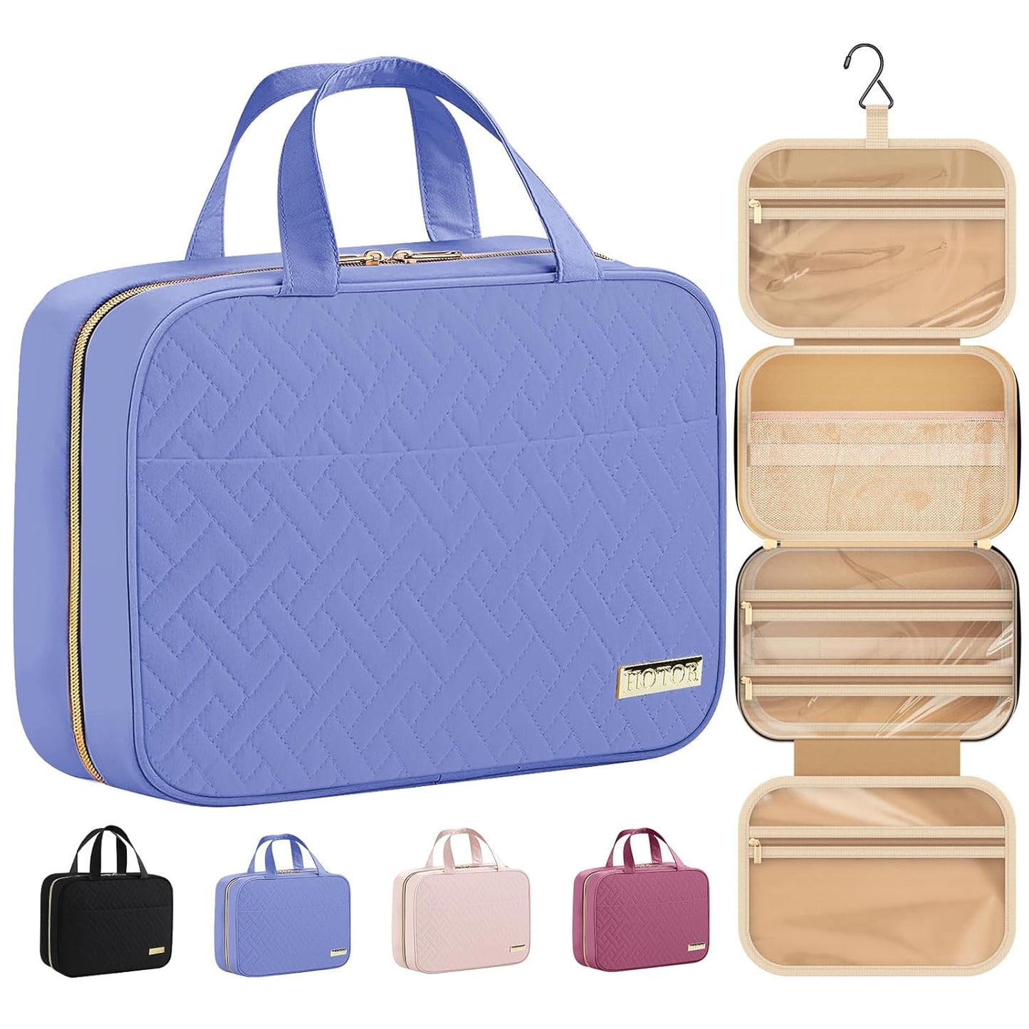 HOTOR Travel Toiletry Bag w/Hanging Hook - Spacious Toiletry Bag Essentials for Women & Men, Makeup Bag/Big Comparment, Waterproof for Travel Accessories, Medium, Aegean-Blue