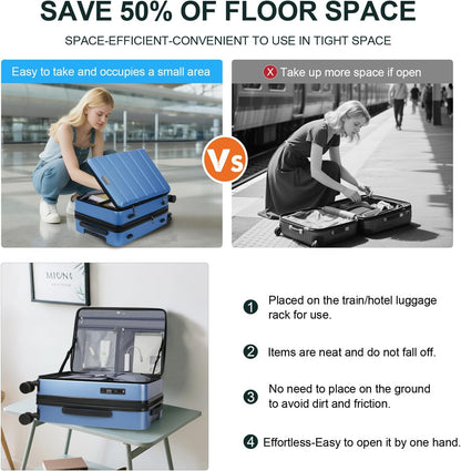 KROSER Carry On Luggage with Spinner Wheels & Built-in TSA Lock, Expandable Top Loading Hard Shell Suitcase Large Capacity Durable Rolling Luggage with USB Port, Carry-On 20-Inch, Light Blue