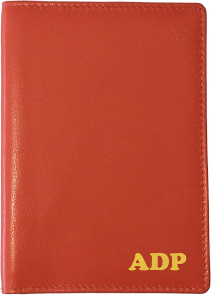 Personalized Monogrammed Orange Leather RFID Passport Wallet