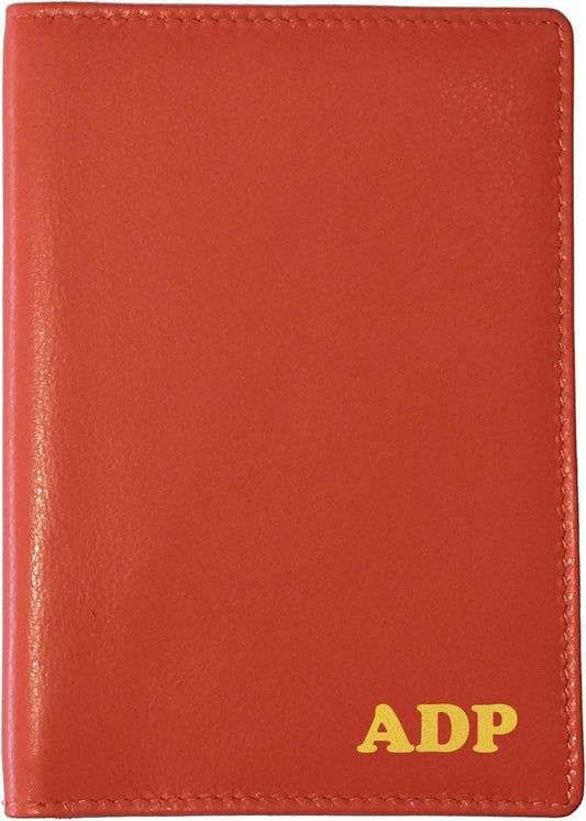 Personalized Monogrammed Orange Leather RFID Passport Wallet