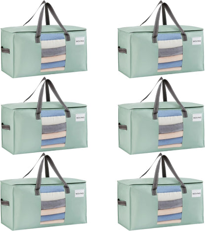 VENO 6 Pack Moving Bags, Comforter and Blanket Storage Bags for Closet, Moving Boxes, Boxes with Lids Alternative, College Dorm Packing Supplies, Foldable Heavy-Duty Tote (Light Green Matte, 6 Pack)