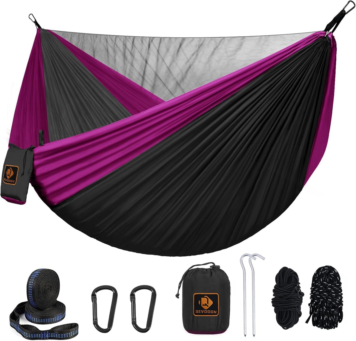 Camping Hammock, Portable Hammocks with Mosquito Net,Lightweight Nylon Parachute Hammock with 10ft Tree Straps,Camping Gear Must Haves for Travel Hiking Backpacking Beach Patio-Black&Pink