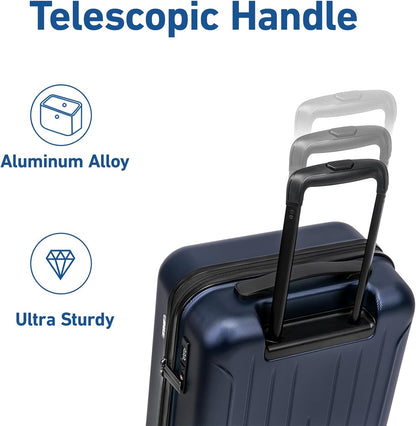 KYME Suitcase Hardshell With Double Spinner Wheels, PC+ABS TSA Lock Travel Luggage (Navy Blue, 20" Carry On)