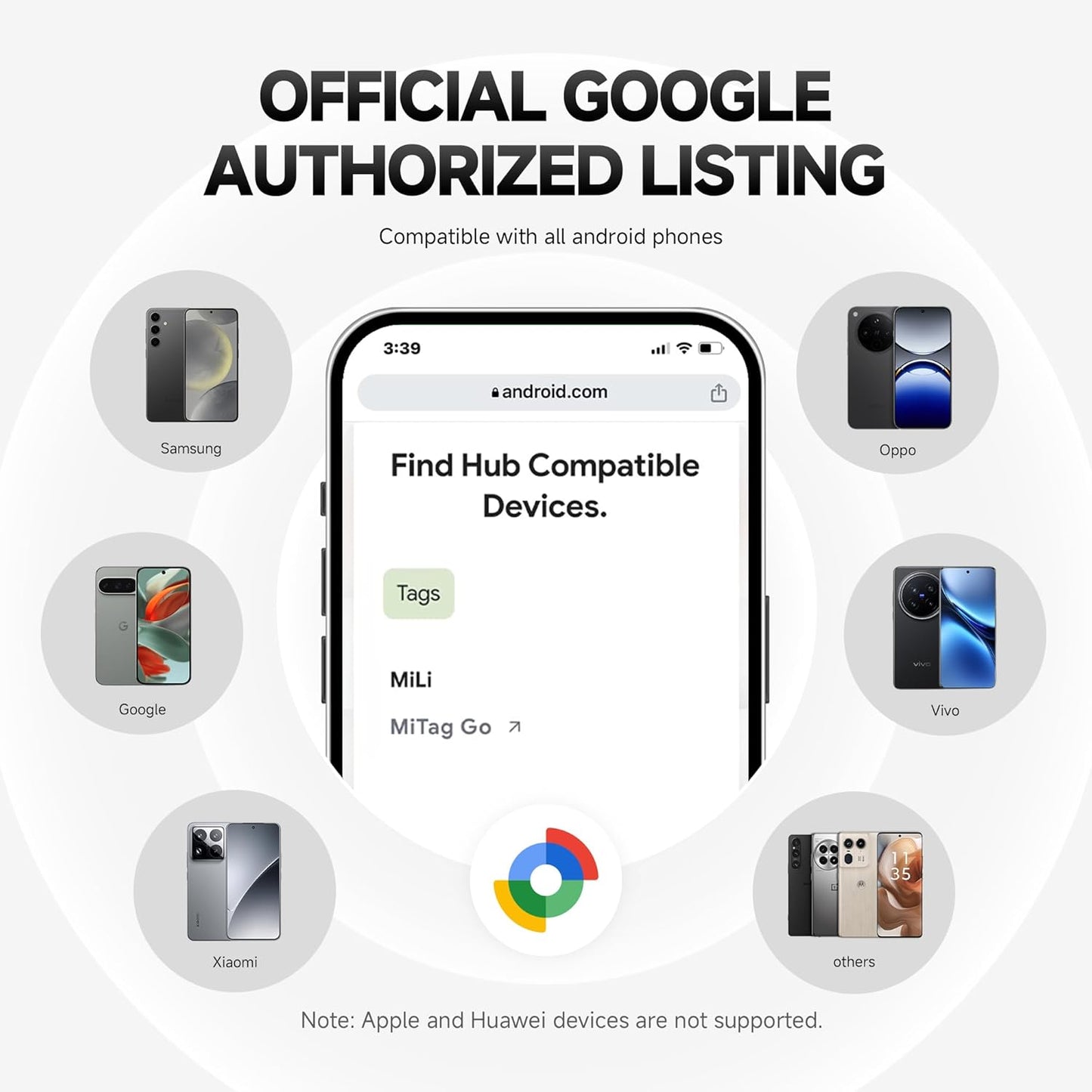 MiLi MiTag Bluetooth Tracker for Android, Google Certified Key Finder/Luggage Tracker/Item Locator, Smart Tracking Tag for Google Find My Device (Find Hub) App, 1 Pack