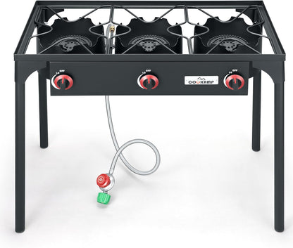 High Pressure Triple Propane Burner Outdoor Propane Camping Stove with 0-20 PSI Adjustable High Pressuer Regulator and Steel Braided Hose 3 Burner Stove Brewing Supply SA3500