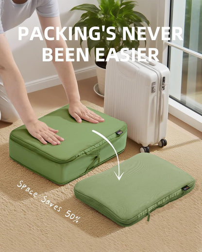 6 Set Compression Packing Cubes for Travel, Large Medium Small Luggage Organizers, Storage Bags for Clothes (6 Pack, Forest Green)