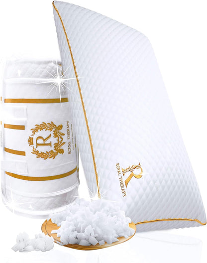 Royal Therapy Queen Memory Foam Pillows - Shredded Memory Foam Pillow for All Sleep Positions - Medium Firm Pillow with Adjustable Loft - Bamboo Rayon Cover - CertiPUR-US & Oeko-TEX Certified