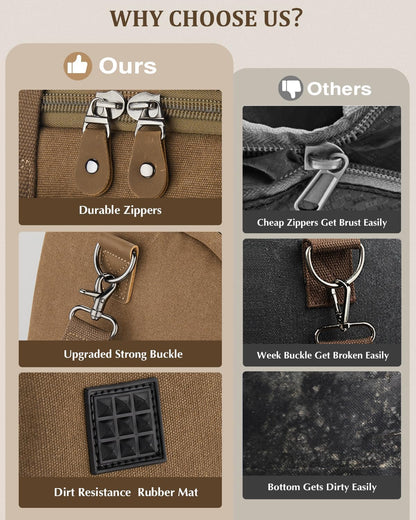 Gonex Canvas Duffle Bag for Travel, Expandable Water Resistant 50L Carry on Duffel Overnight Weekender Gym Bag with Wet Dry Separation Pocket & Suitcase Handle Sleeve,Coffee