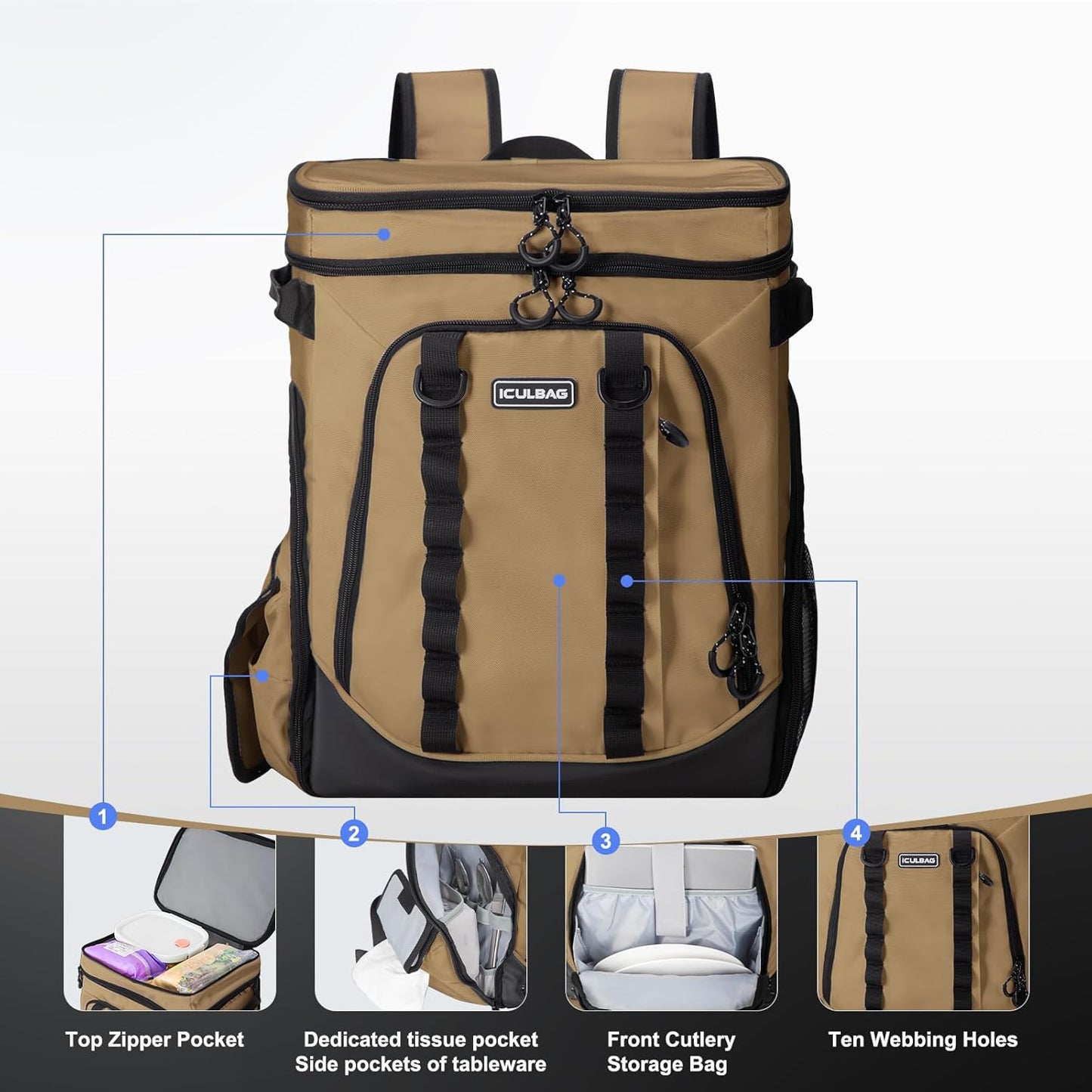 Beach Cooler Backpack for Men 36cans Insulated Backpack Cooler Lunch Bag for Women Camping Hiking Picnic Travel for 18 Hours Cooling 30L