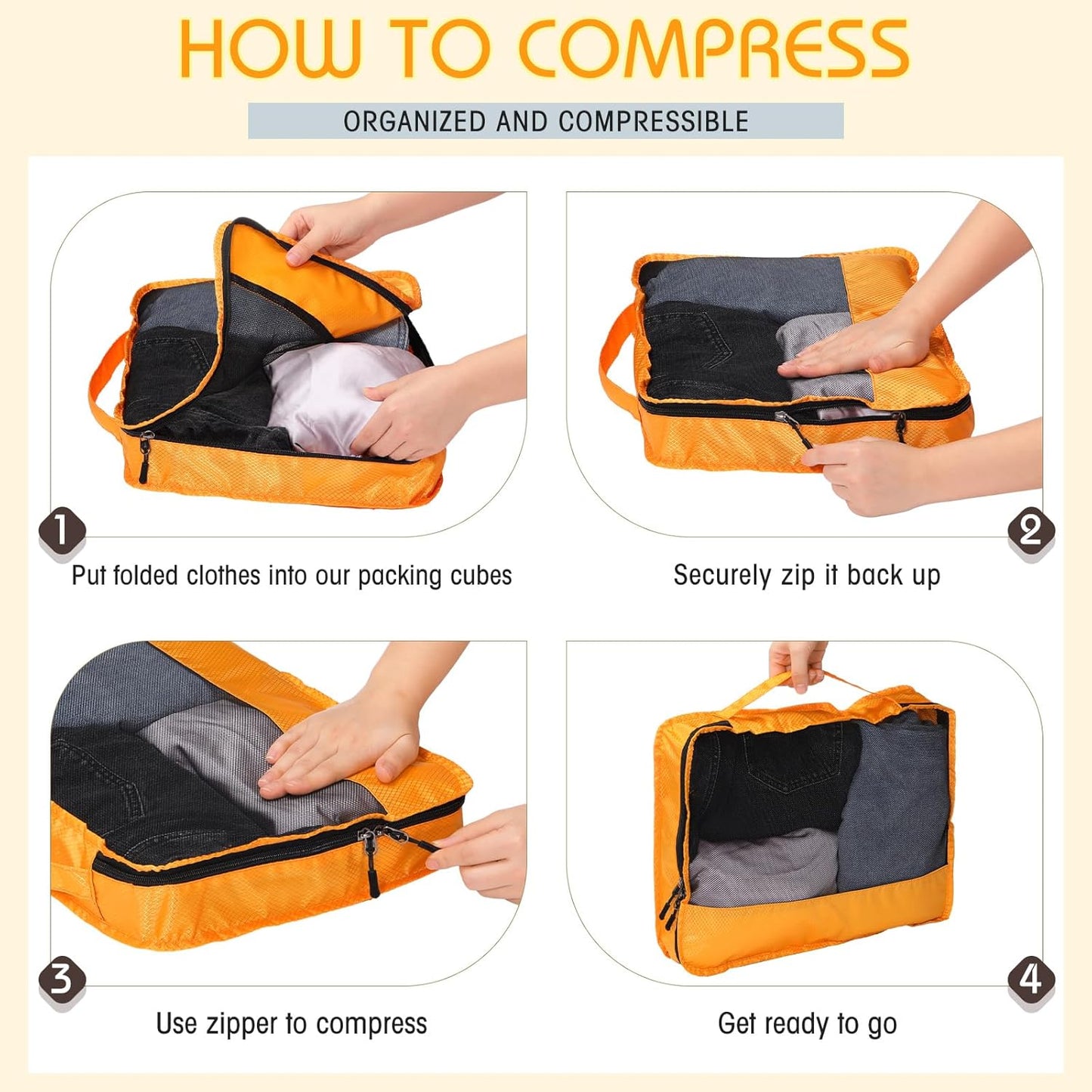 5 Pcs Packing Cubes for Suitcase Large Travel Cubes Carry on Luggage Organizer Bags for Clothes Accessories(M,Apricot)