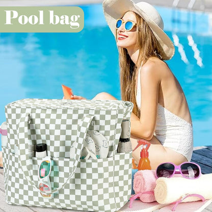 LEDAOU Beach Bag Waterproof Sandproof Women Tote Bag Pool Bag with Zipper for Gym Grocery Travel with Wet Pocket