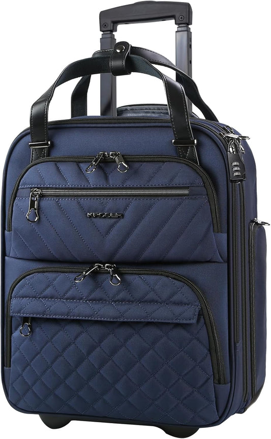 KROSER Carry On Underseat Multi-functional, 16-inch Underseater Lightweight Overnight Suitcase for Women, Navy