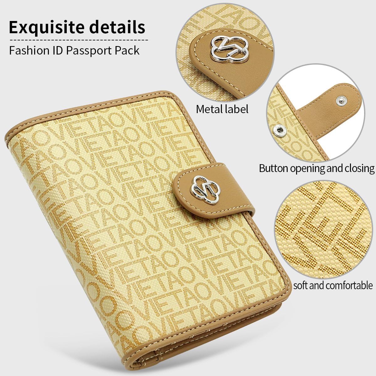 Passport Holder Wallet Bag with AirTag Holder, Card Slots Passport Solt Ticket Cash Solt, Photo Solt Sim Card Pen Slot.Apricot