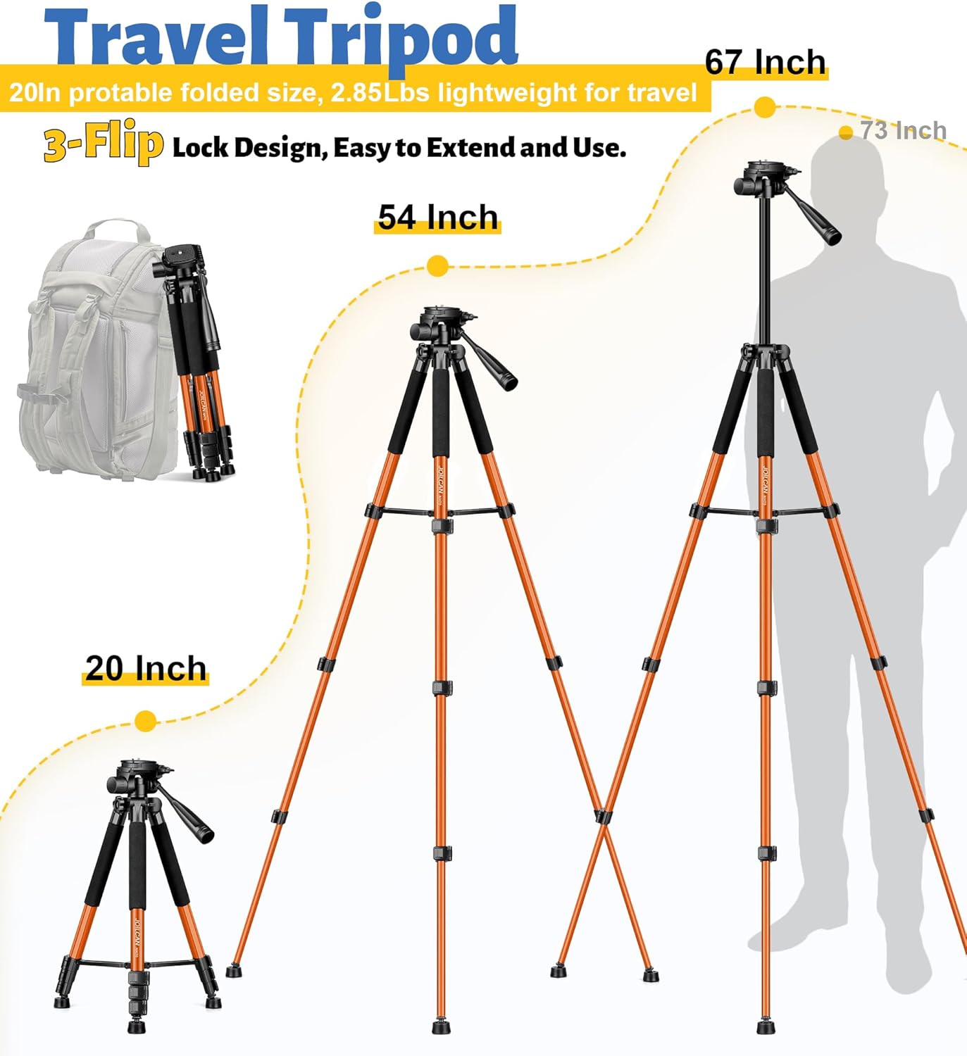 JOILCAN Tripod for Camera, 67" Heavy Duty Camera Tripod, Phone Tripods for Video Recording Photo Vlog, Aluminum Tripods with Holder & Travel Bag for Cameras DSLR iPhone Projector Laser