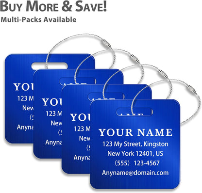 Personalized Luggage Tags for Suitcases (2/4/6/8 Pack) - Custom Engraved Metal Travel Tag, Customizable Pattern/Name/Text for Bags Backpacks Suitcases