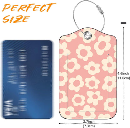 Vintage Groovy Flowers Luggage Tag for Suitcase 2 Pack Leather Luggage Tag with Privacy Flap Name ID Label and Metal Loop for Women Men Travel