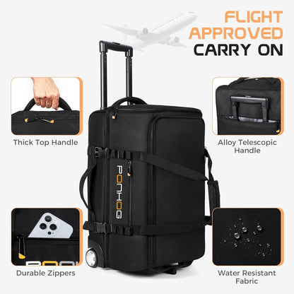 Rolling Duffle Bag with Wheels, Large Travel Duffel Bag with Shoe Compartment, Water Resistant Rolling Wheeled Luggage for Men Women Weekender Overnight Trip