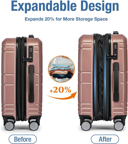 KYME Carry On Luggage 22x14x9 Airline Approved with TSA Lock Hard Shell Carry On Suitcase Lightweight Suitcases with Wheels Small Luggage for Men Women,Carry-On 20 Inch,Rose Gold