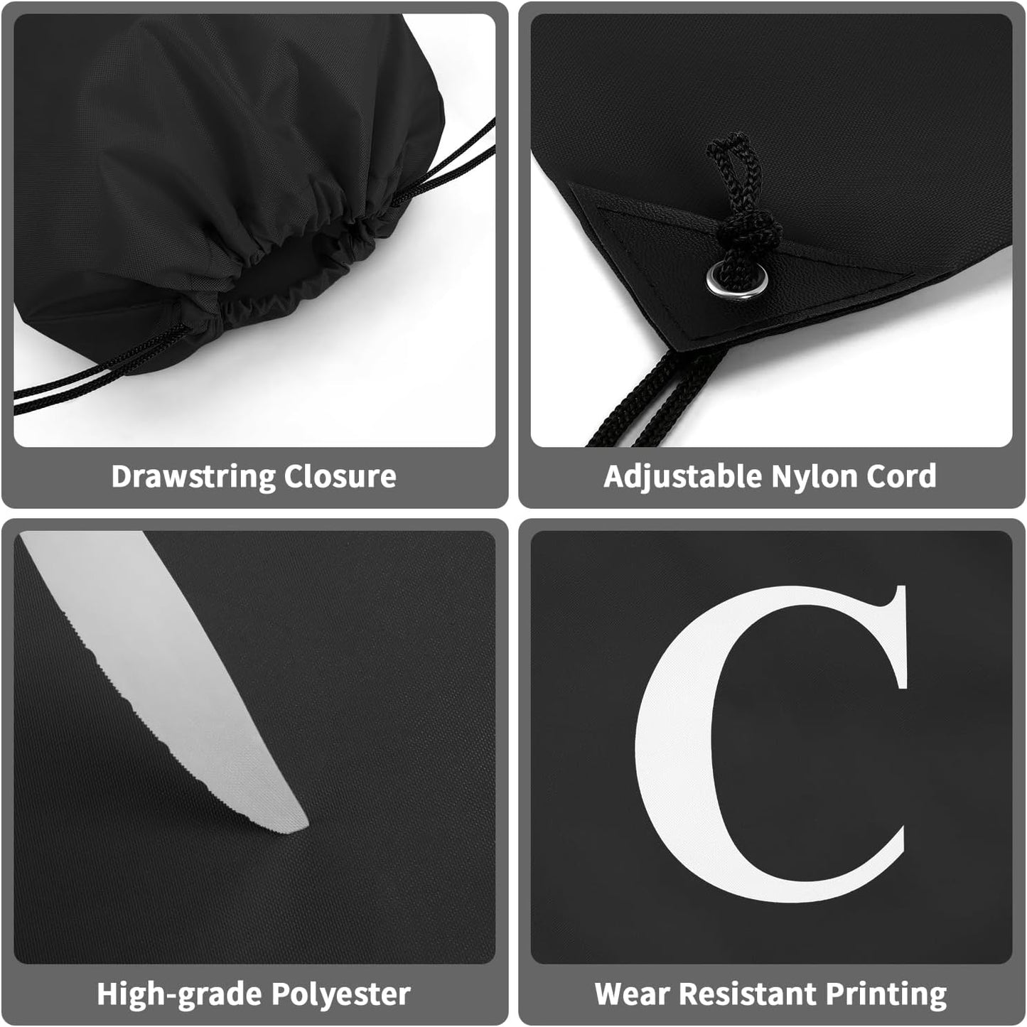 ZOMFELT 6Pcs Drawstring Backpack Drawstring Gym Bags, Foldable Draw String Backpack with Multiple Colors and Letters, Lightweight Polyester Cinch Bag for Gift, Beach, Sports, Travel, Swim (Letter C)