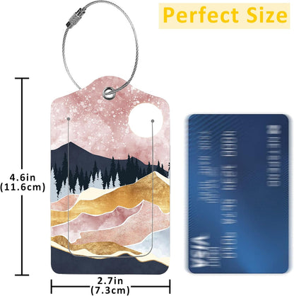2 Pack Golden Mountains Luggage Tag for Suitcases Colorful Mountains PU Leather Bag Travel Suitcase ID Identifier Baggage Tags for Women Men Travel